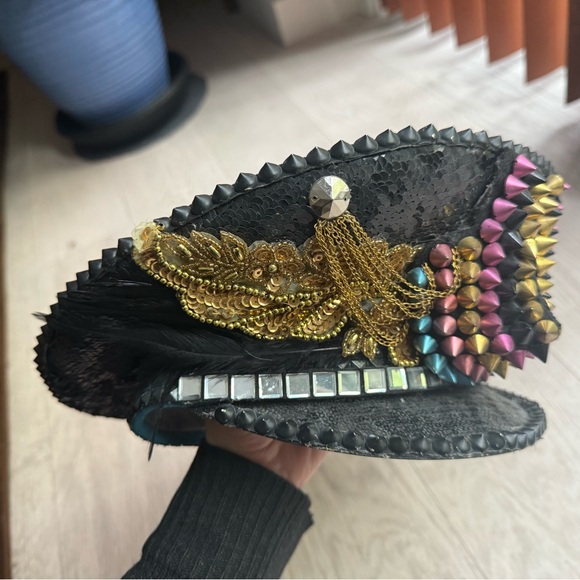Embellished Black and Gold Hat festival edm bm headpiece headdress captain hat main image 6